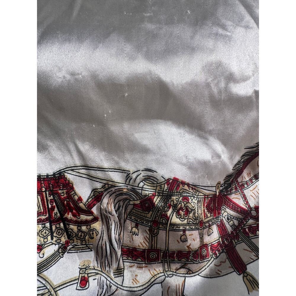 Vintage 35" Square Scarf Horse Carriage Equestrian Print Silky Pink Ivory - Picture 5 of 10